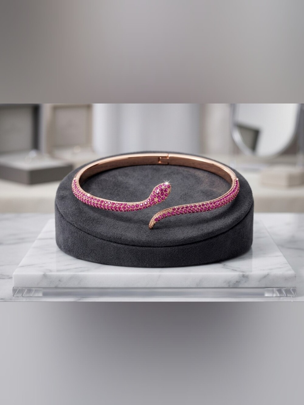 Swarovski Leslie Snake Bangle – Rose Gold Tone, Fuchsia Crystal Pavé